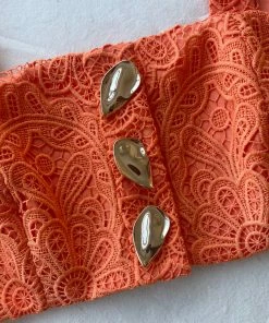 Self-portrait READY TO WEAR Orange Floral Guipure Crop Top