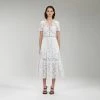 Self-portrait Ivory Cotton Lace Diamante Trim Midi Dress
