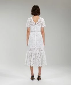 Self-portrait Ivory Cotton Lace Diamante Trim Midi Dress
