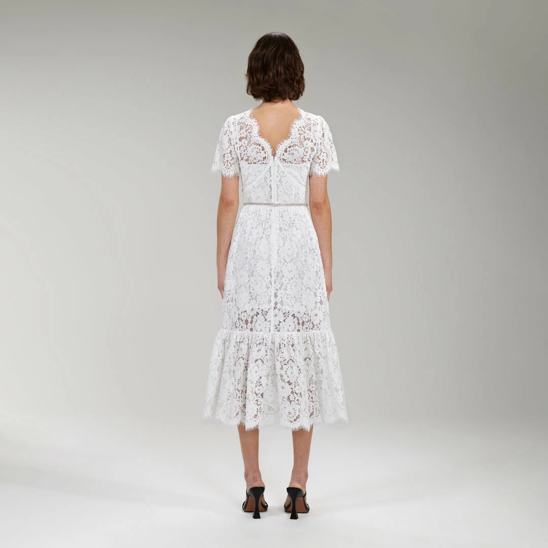Self-portrait Ivory Cotton Lace Diamante Trim Midi Dress