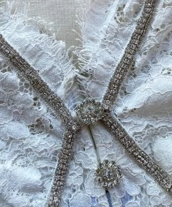 Self-portrait Ivory Cotton Lace Diamante Trim Midi Dress