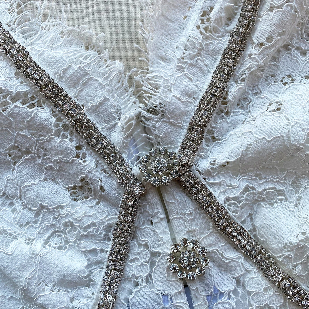 Self-portrait Ivory Cotton Lace Diamante Trim Midi Dress