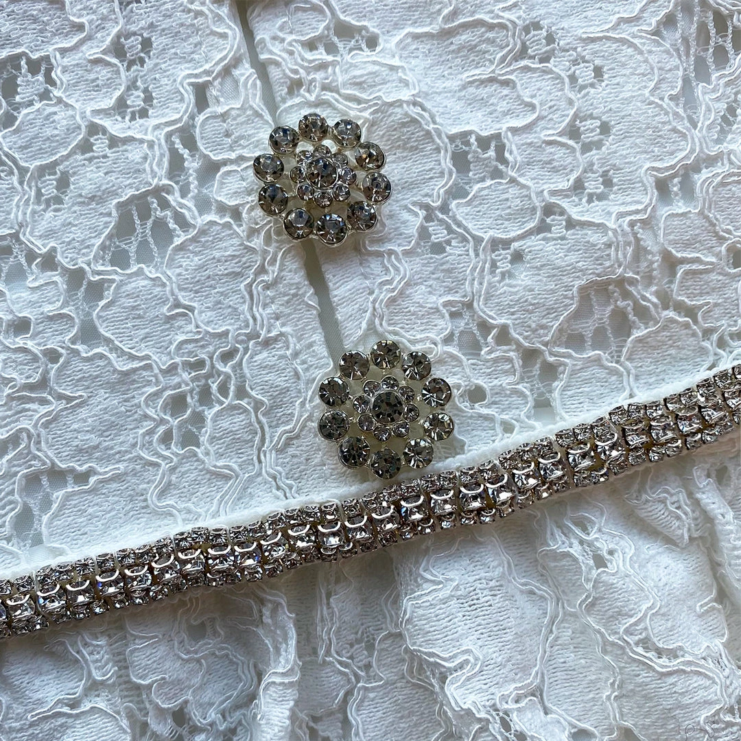 Self-portrait Ivory Cotton Lace Diamante Trim Midi Dress