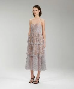 Self-portrait NEW ARRIVALS Embroidered Blossom Midi Dress