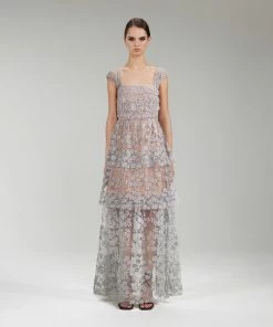 Self-portrait NEW ARRIVALS Embroidered Blossom Tiered Maxi Dress