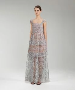 Self-portrait NEW ARRIVALS Embroidered Blossom Tiered Maxi Dress