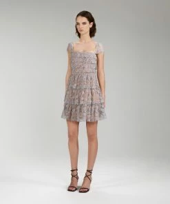 Self-portrait NEW ARRIVALS Embroidered Blossom Layered Bodice Mini Dress