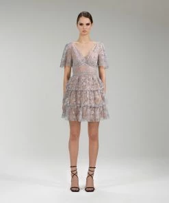 Self-portrait READY TO WEAR Embroidered Blossom Tiered Mini Dress