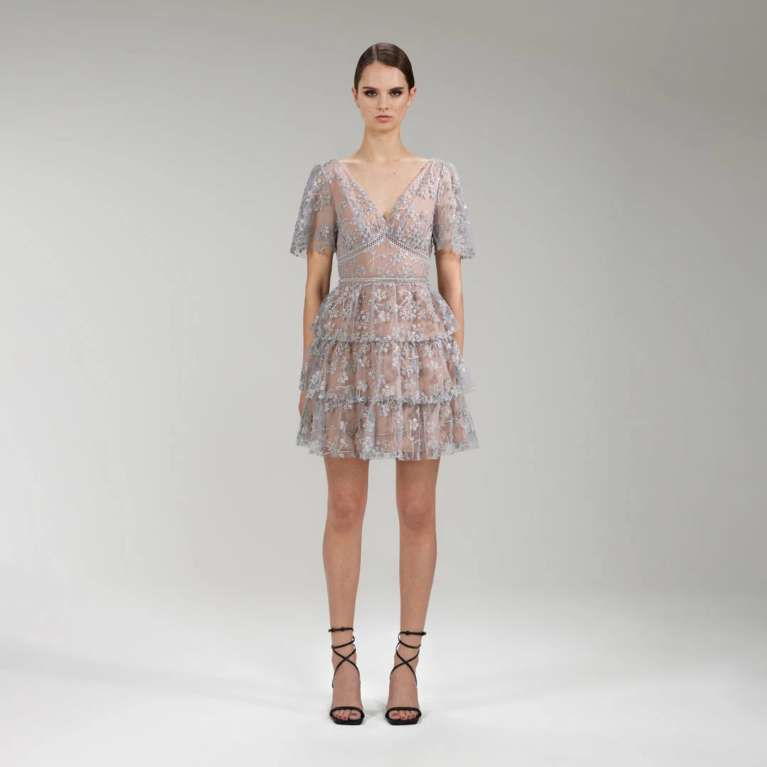 Self-portrait READY TO WEAR Embroidered Blossom Tiered Mini Dress