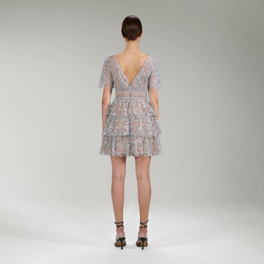 Self-portrait READY TO WEAR Embroidered Blossom Tiered Mini Dress