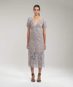 Self-portrait READY TO WEAR Embroidered Blossom Fitted Midi Dress