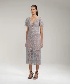 Self-portrait READY TO WEAR Embroidered Blossom Fitted Midi Dress