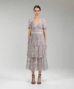 Self-portrait Embroidered Blossom Tiered Midi Dress