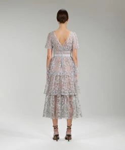 Self-portrait Embroidered Blossom Tiered Midi Dress