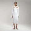 Self-portrait White Ribbed Knit Cut Out Midi Dress
