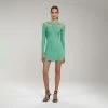 Self-portrait Green Ribbed Knit Cut Out Mini Dress