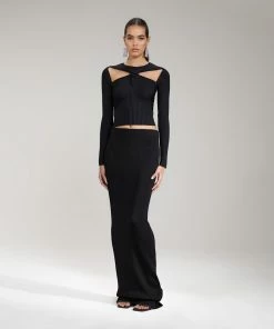 Self-portrait Black Ribbed Knit Cut Out Top NEW ARRIVALS