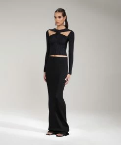 Self-portrait Black Ribbed Knit Cut Out Top NEW ARRIVALS