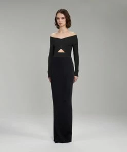 Self-portrait Black Ribbed Knit Crossover Top