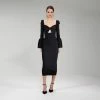 Self-portrait NEW ARRIVALS Black Ribbed Knit Bow Bust Midi Dress