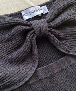 Self-portrait Black Ribbed Knit Bow Bust Top