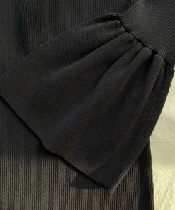 Self-portrait NEW ARRIVALS Black Ribbed Knit Bow Bust Midi Dress