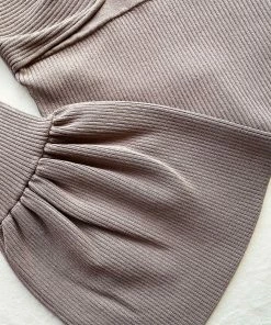Self-portrait Taupe Ribbed Knit Bow Bust Top READY TO WEAR