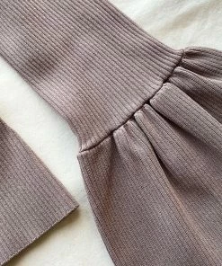 Self-portrait Taupe Ribbed Knit Bow Bust Top READY TO WEAR