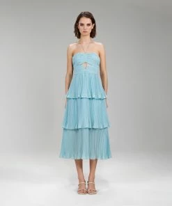 Self-portrait Pleated Chiffon Cut Out Midi Dress READY TO WEAR