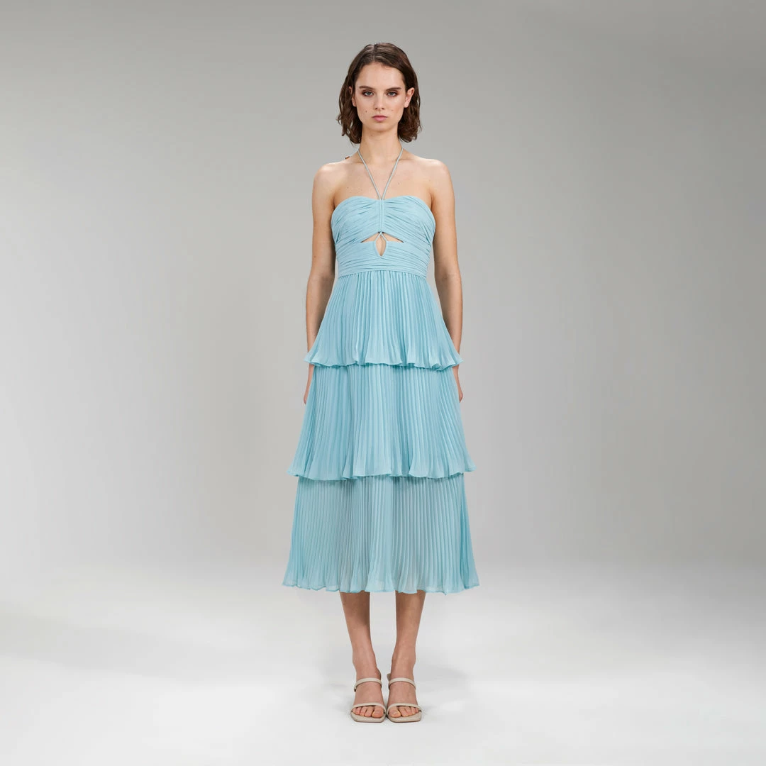 Self-portrait Pleated Chiffon Cut Out Midi Dress READY TO WEAR