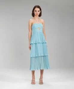 Self-portrait Pleated Chiffon Cut Out Midi Dress READY TO WEAR