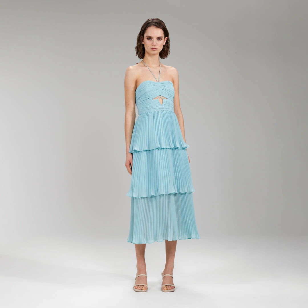 Self-portrait Pleated Chiffon Cut Out Midi Dress READY TO WEAR