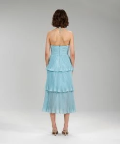 Self-portrait Pleated Chiffon Cut Out Midi Dress READY TO WEAR