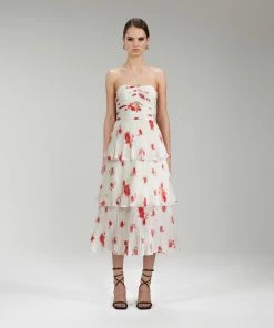 Self-portrait Wild Daisy Print Chiffon Midi Dress READY TO WEAR