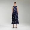 Self-portrait Pansy Print Chiffon Crossover Midi Dress READY TO WEAR