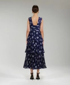 Self-portrait Pansy Print Chiffon Crossover Midi Dress READY TO WEAR