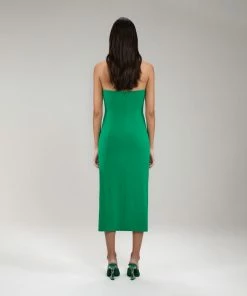 Self-portrait NEW ARRIVALS Bright Green Jersey Strapless Ruched Midi Dress