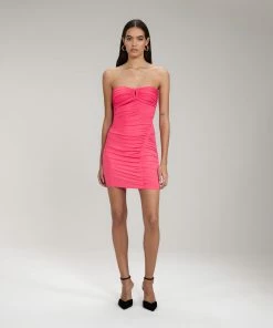 Self-portrait READY TO WEAR Pink Jersey Strapless Ruched Mini Dress