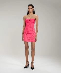 Self-portrait READY TO WEAR Pink Jersey Strapless Ruched Mini Dress