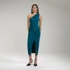 Self-portrait Green Jersey One Shoulder Ruched Midi Dress READY TO WEAR