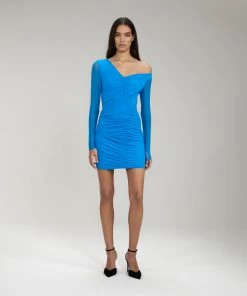 Self-portrait Bright Blue One Shoulder Ruched Mini Dress NEW ARRIVALS