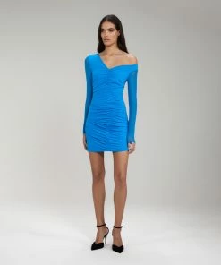 Self-portrait Bright Blue One Shoulder Ruched Mini Dress NEW ARRIVALS
