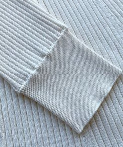 Self-portrait Ivory Contrast Stitch Ribbed Knit Mini Dress