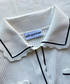 Self-portrait Ivory Contrast Stitch Ribbed Knit Mini Dress