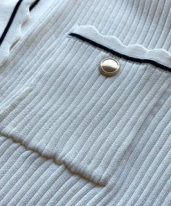 Self-portrait Ivory Contrast Stitch Ribbed Knit Mini Dress