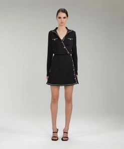 Self-portrait NEW ARRIVALS Black Ribbed Knit Mini Dress