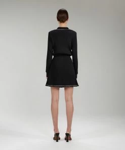 Self-portrait NEW ARRIVALS Black Ribbed Knit Mini Dress