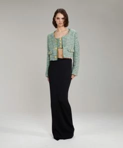Self-portrait Green Boucle Cropped Jacket READY TO WEAR
