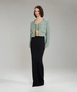 Self-portrait Green Boucle Cropped Jacket READY TO WEAR