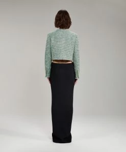 Self-portrait Green Boucle Cropped Jacket READY TO WEAR